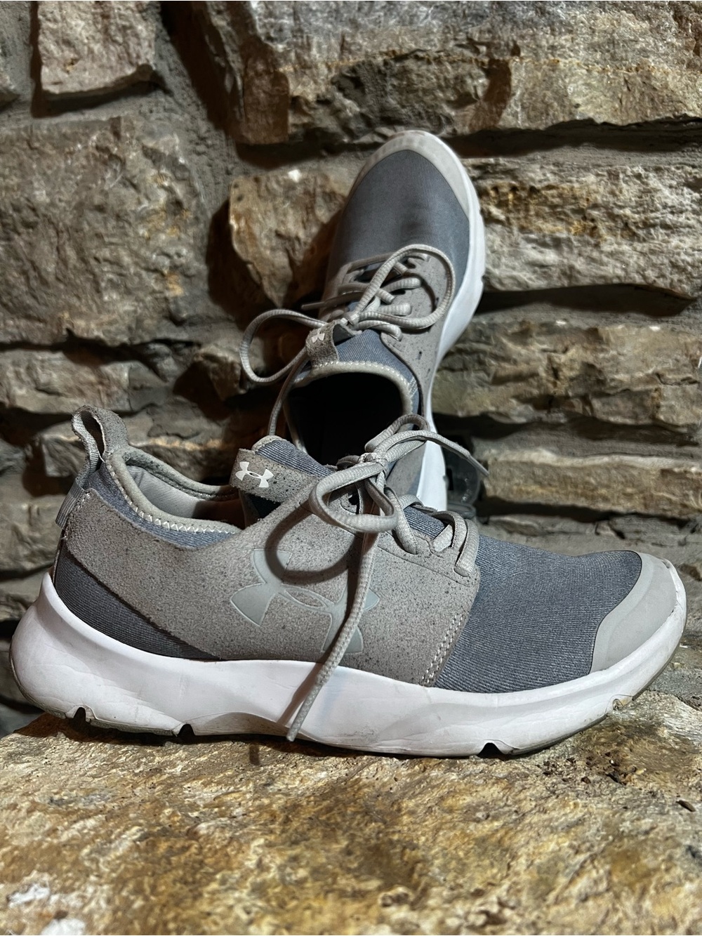 Under Armour Light Gray and White Lace-Up Athletic Sneakers